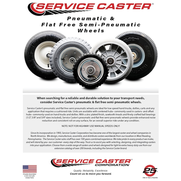 10" x 3" Flat Free Hand Truck Dolly Wheel Only w/2.25" Centered Hub&Ball Bearing